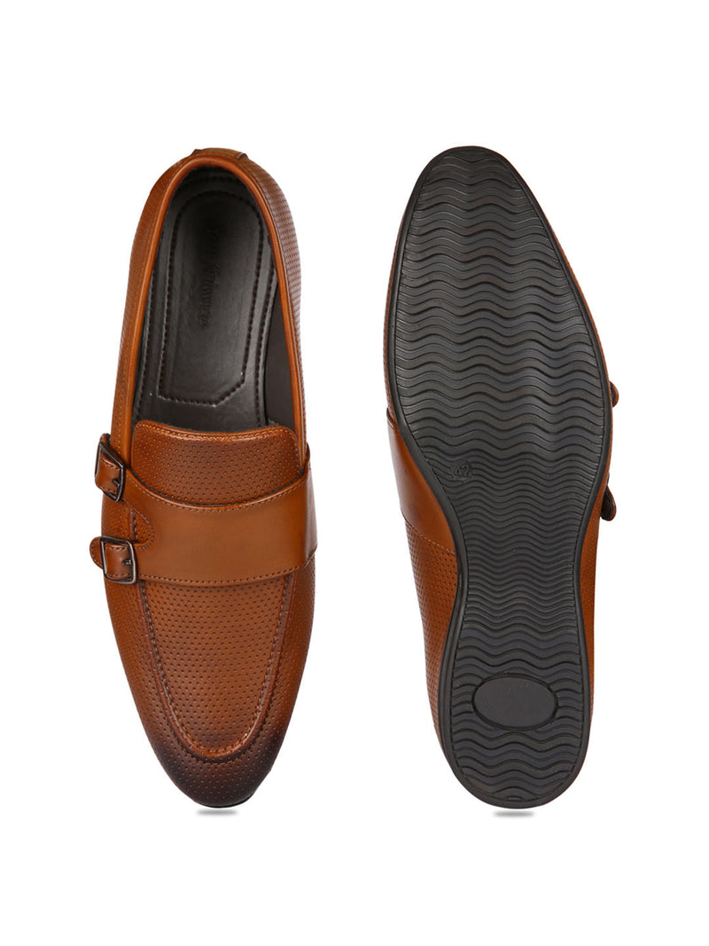 Tan Perforated Monk-Straps