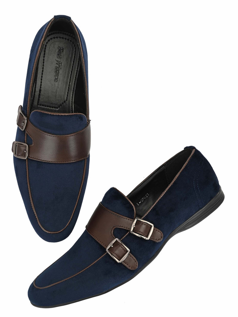 Blue Double Monk Leather Loafers