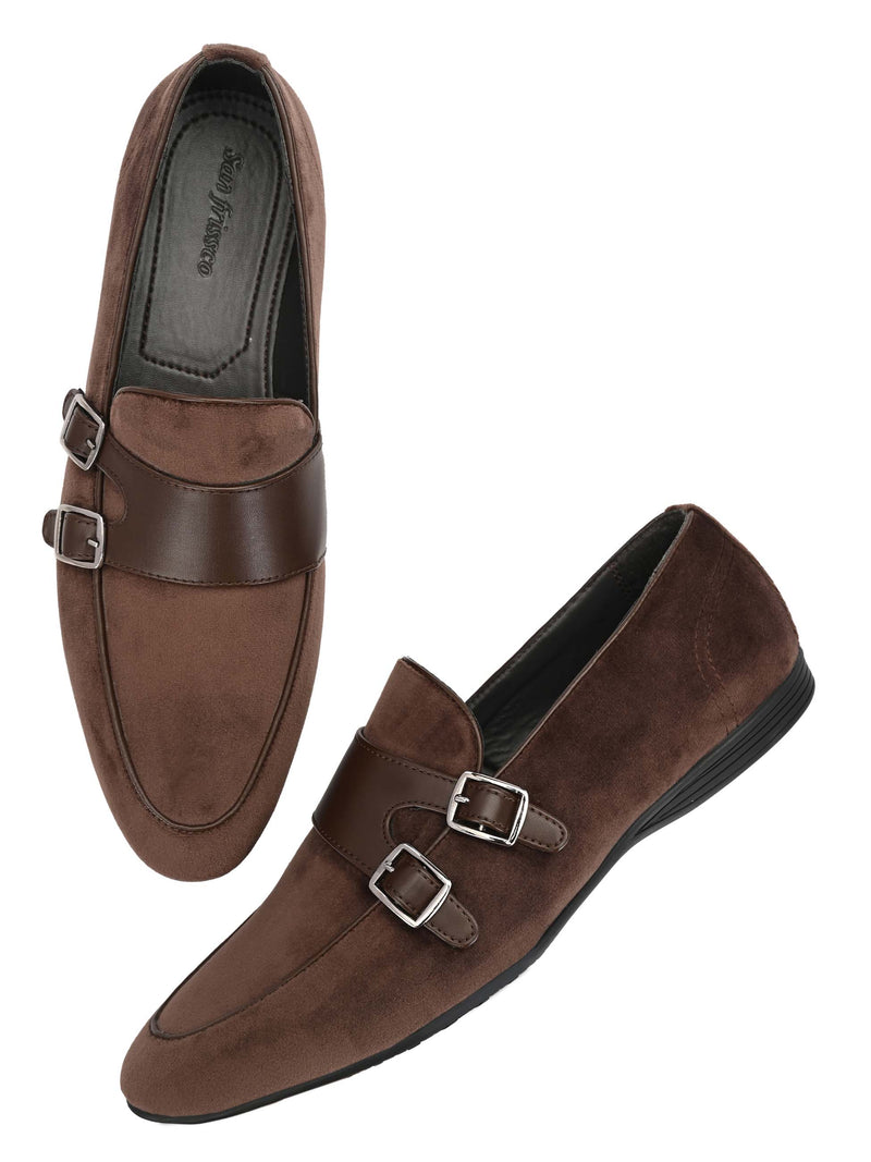 Brown Double Monk Leather Loafers