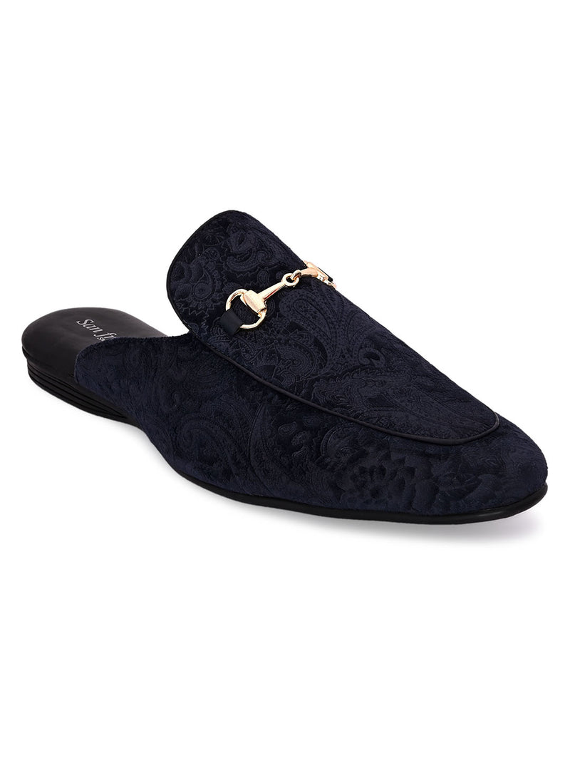 Miller Navy Paisley Textured Mules