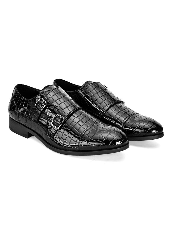 Rivet Black Patent Monk Shoes