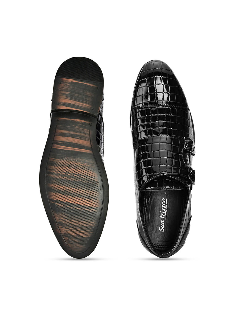 Rivet Black Patent Monk Shoes