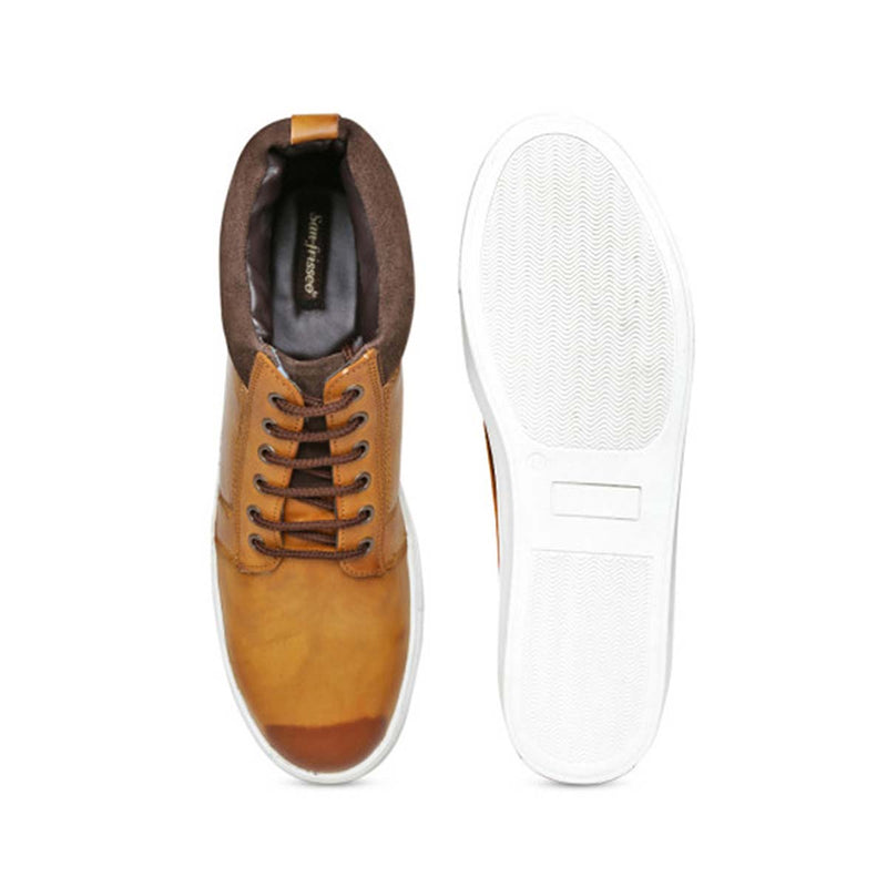 Tan High Ankle Lace-up Sneakers