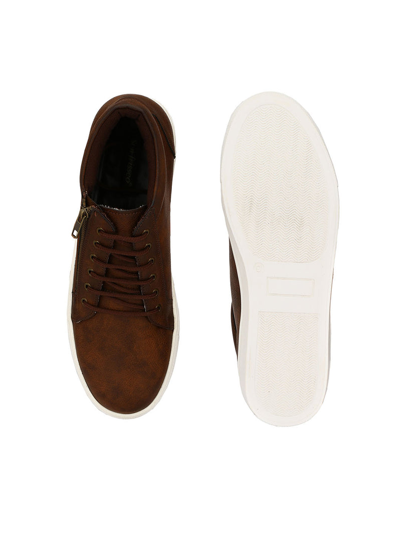 Brown High Ankle Zipped Sneakers