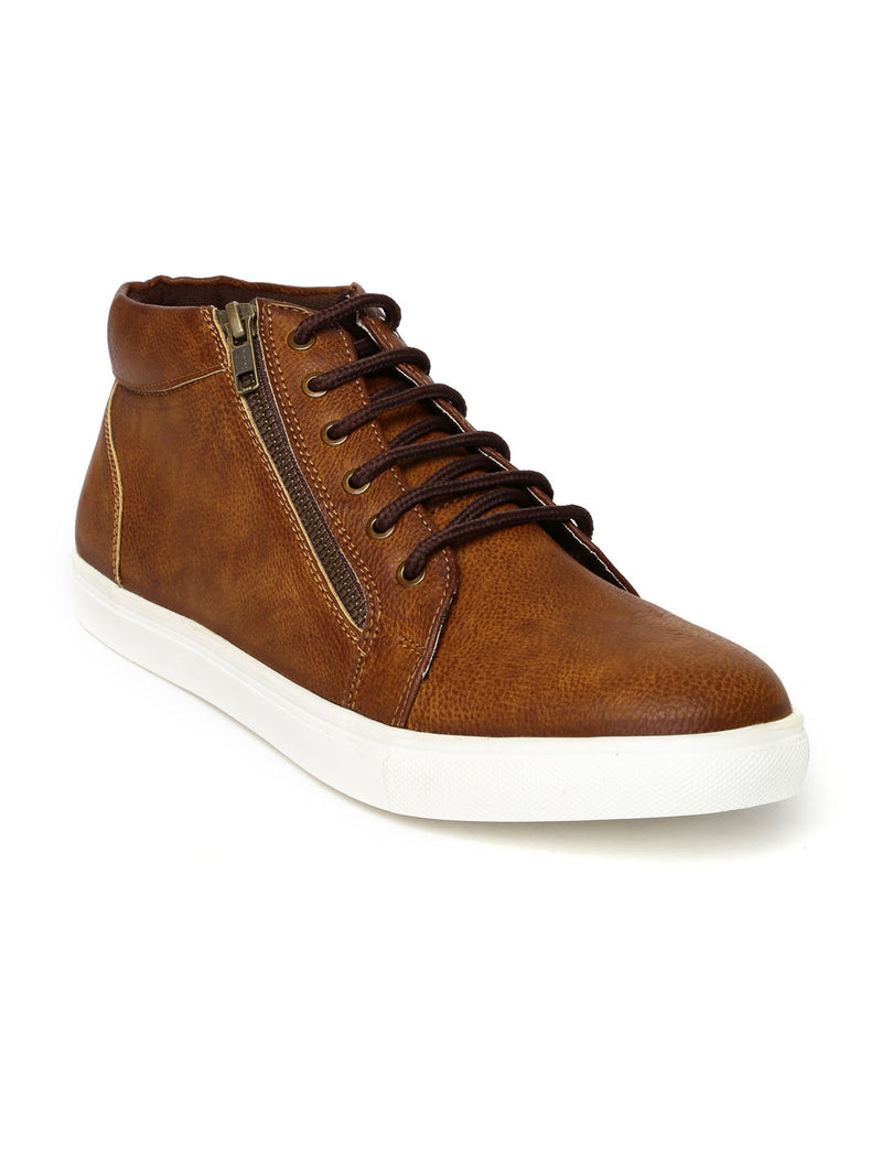 Tan High Ankle Zipped Sneakers