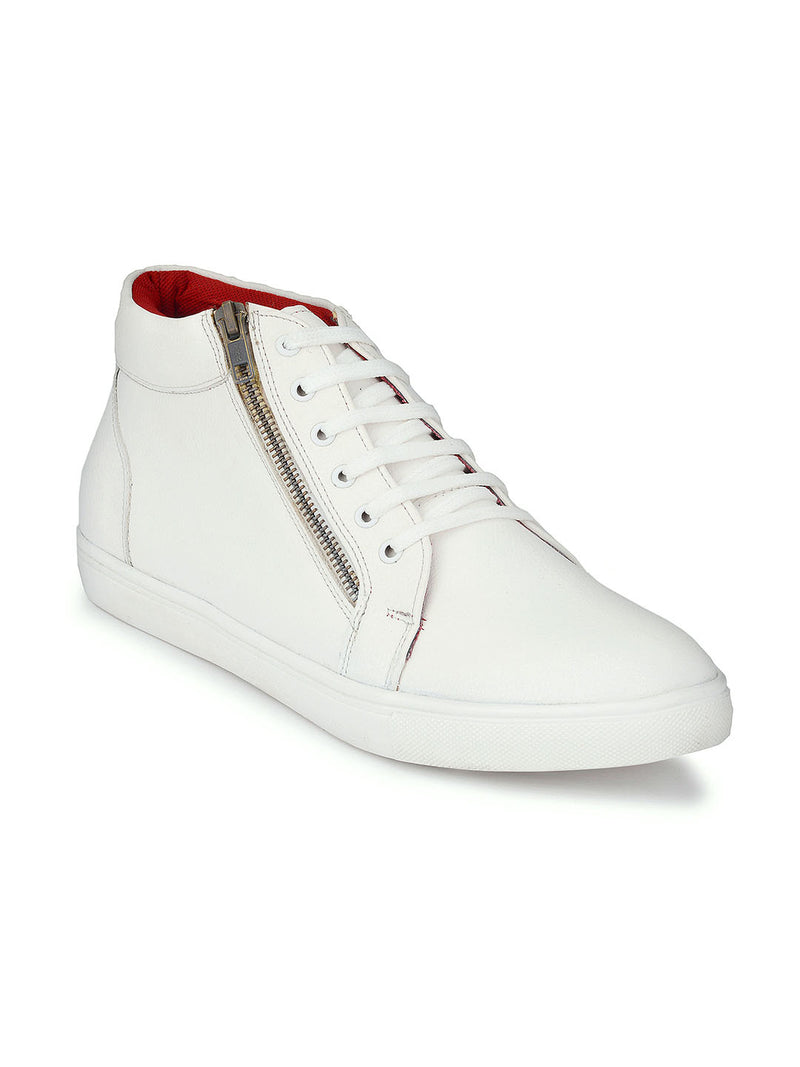 White High Ankle Zipped Sneakers