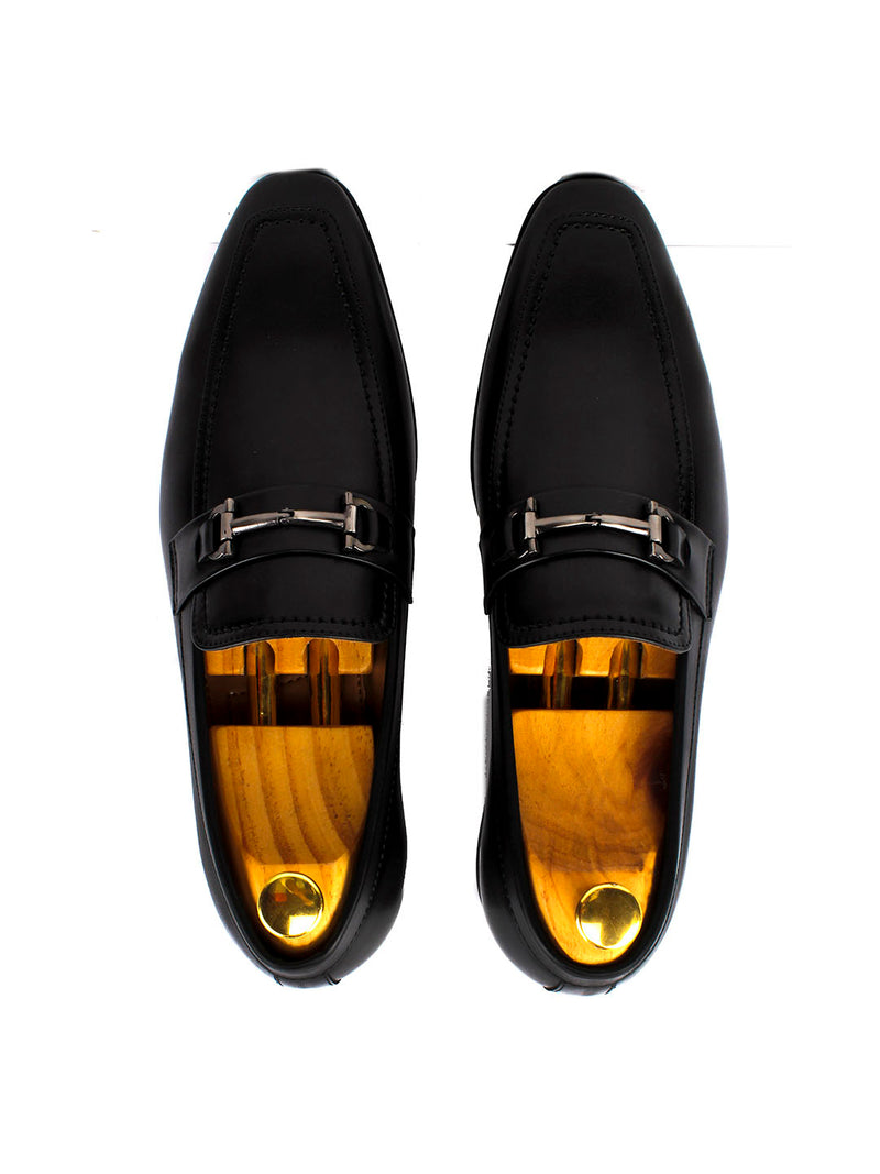 Square Toe Black Moccasin With Buckle