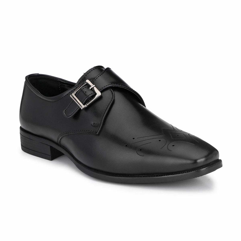 Black Monk-Strap Punched Shoes