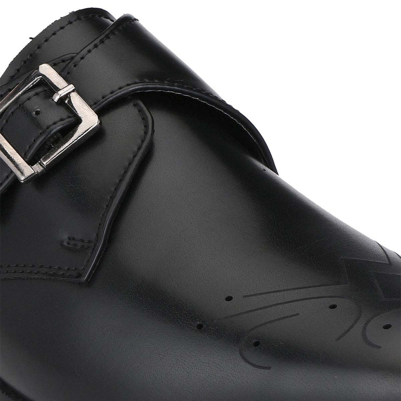 Black Monk-Strap Punched Shoes