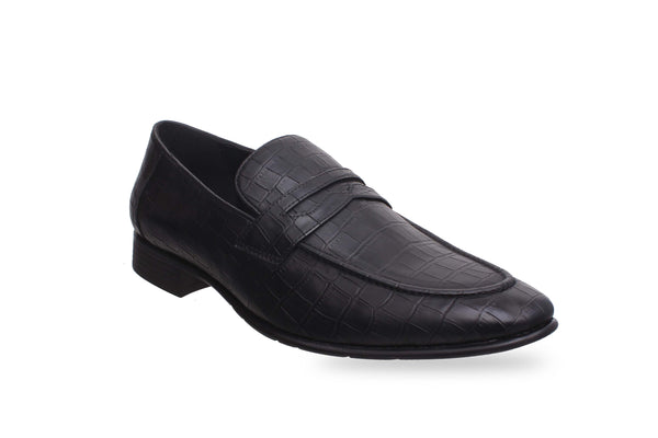 Black Textured Loafers