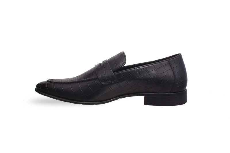 Black Textured Loafers