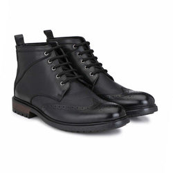 SF Black Brogue Lace Up Boots