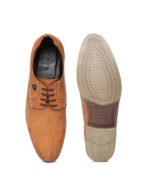 Tan Stitched Derby Casual Shoes