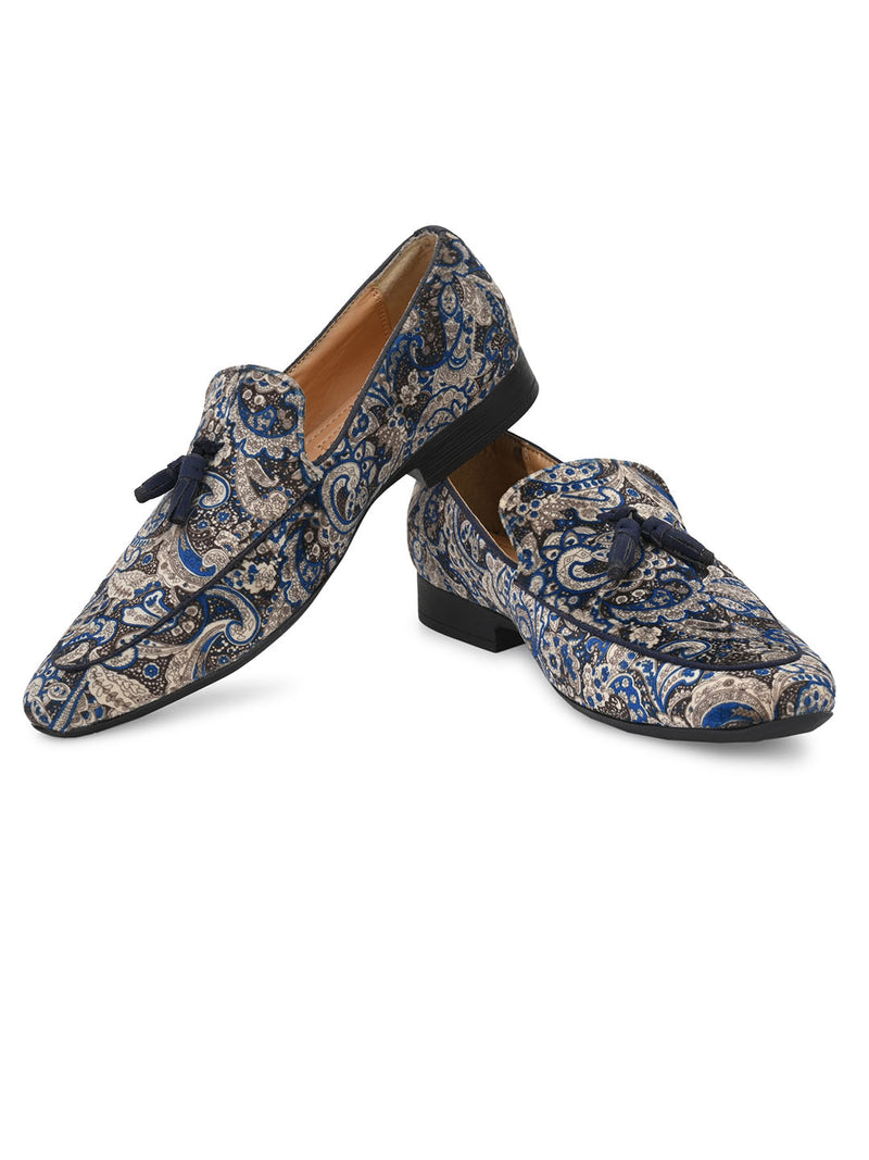 Royal Blue Paisley Tassel Loafers