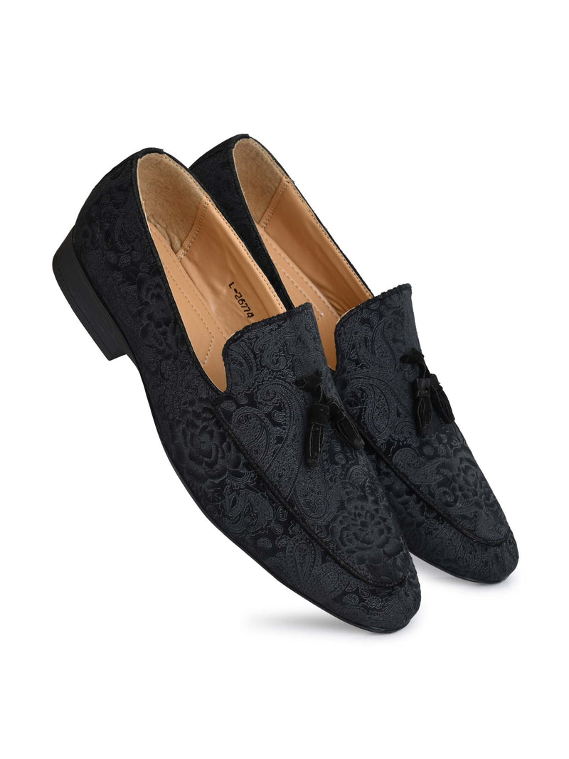 Paisley Print Black Loafers