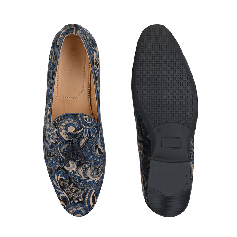 Blue Paisley Tassel Loafers