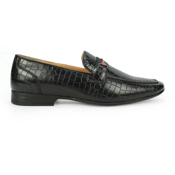 Black Textured Loafers with Buckle