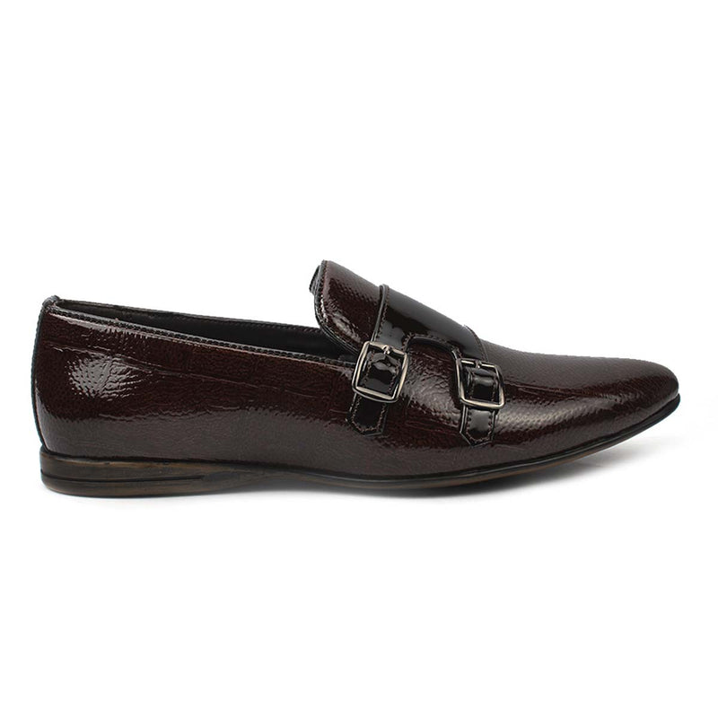 Brown Patent Double Monk Loafers