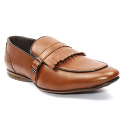 Tan Monk Strap Feather Loafers