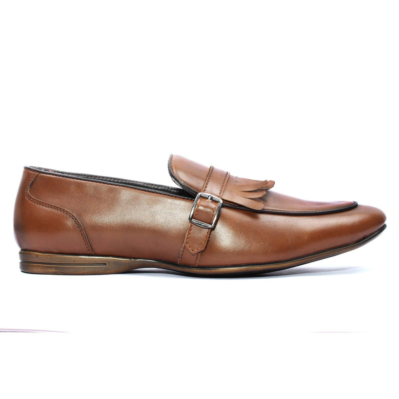 Tan Monk Strap Feather Loafers