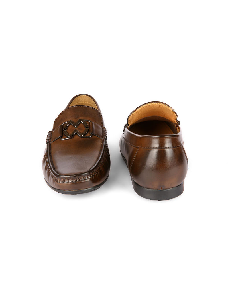 Bracket Buckled Brown Loafers