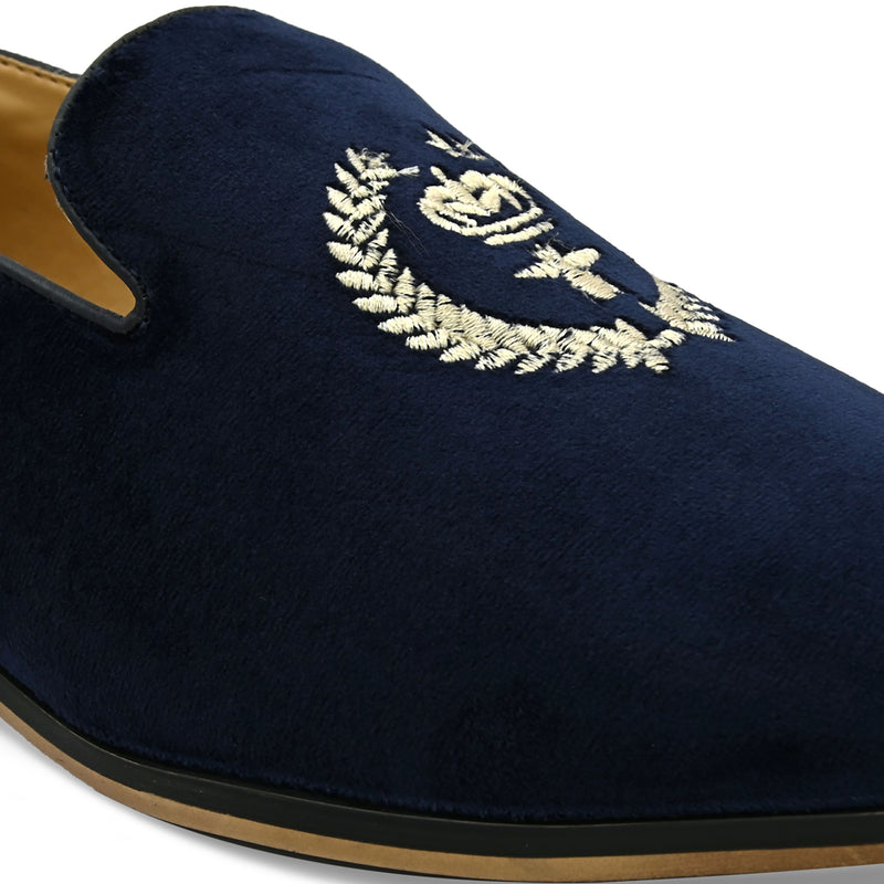 Wing Blue Embroidered Slip-Ons