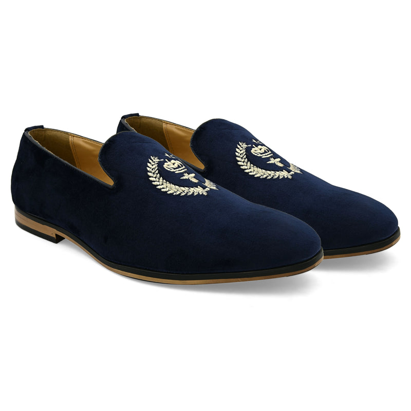 Wing Blue Embroidered Slip-Ons