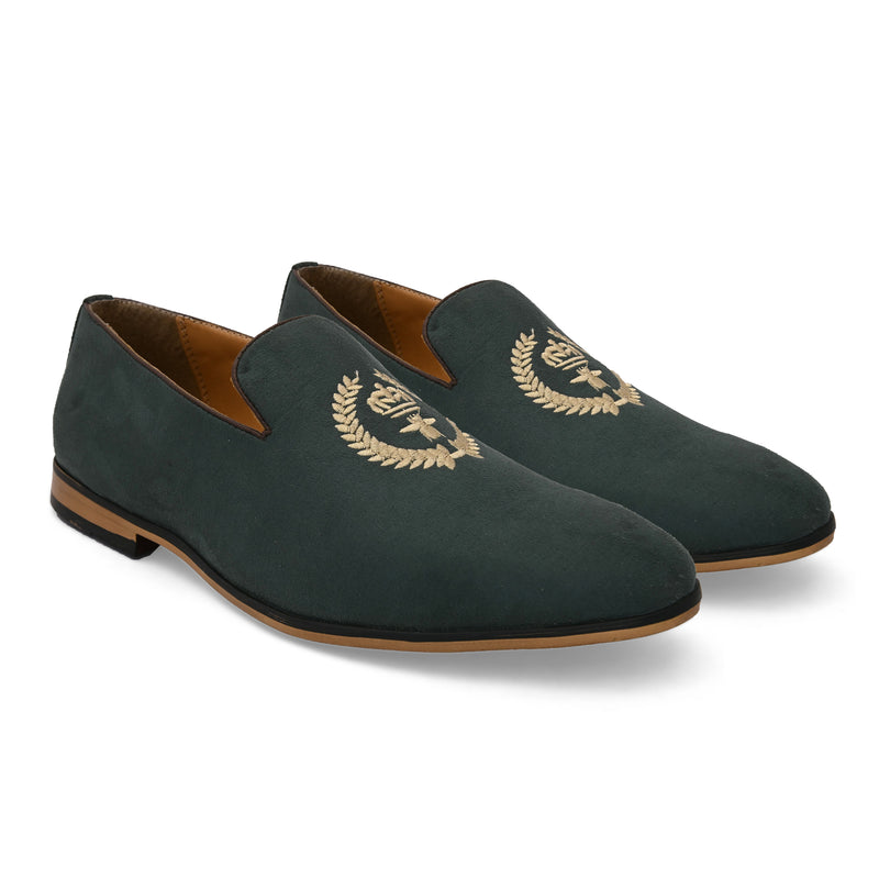 Wing Green Embroidered Slip-Ons