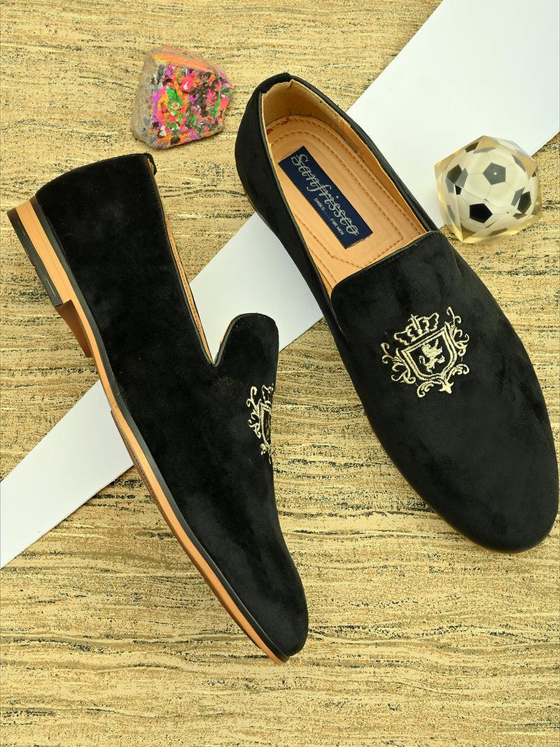 Empire Black Embroidered Loafers