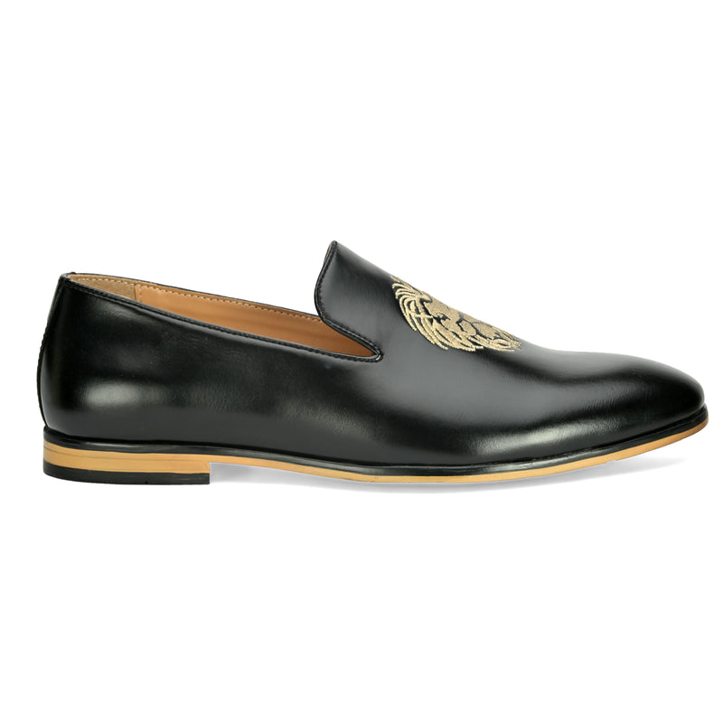 Carlos Black Embroidered Loafers