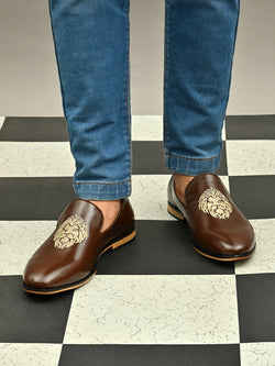 Carlos Brown Embroidered Loafers