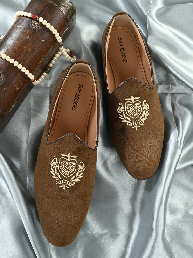 Mistry Brown Embroidered Slip-Ons