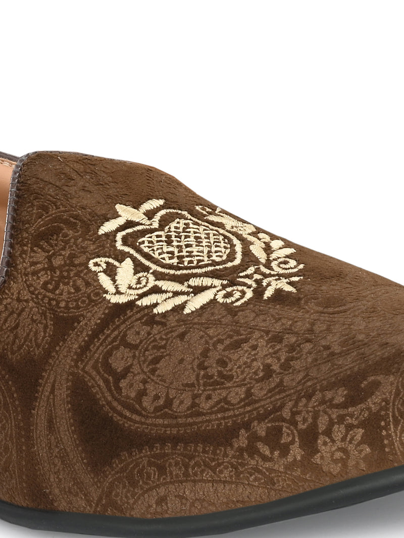 Mistry Brown Embroidered Slip-Ons