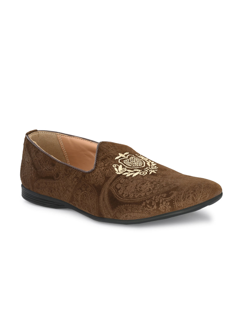 Mistry Brown Embroidered Slip-Ons