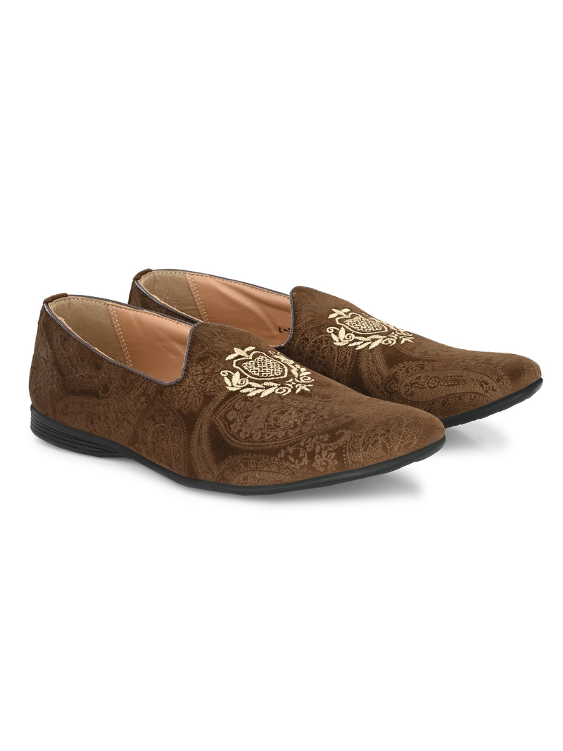 Mistry Brown Embroidered Slip-Ons