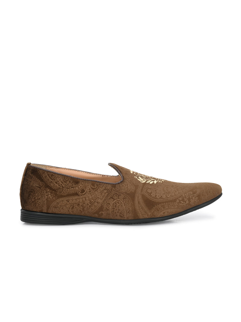 Mistry Brown Embroidered Slip-Ons