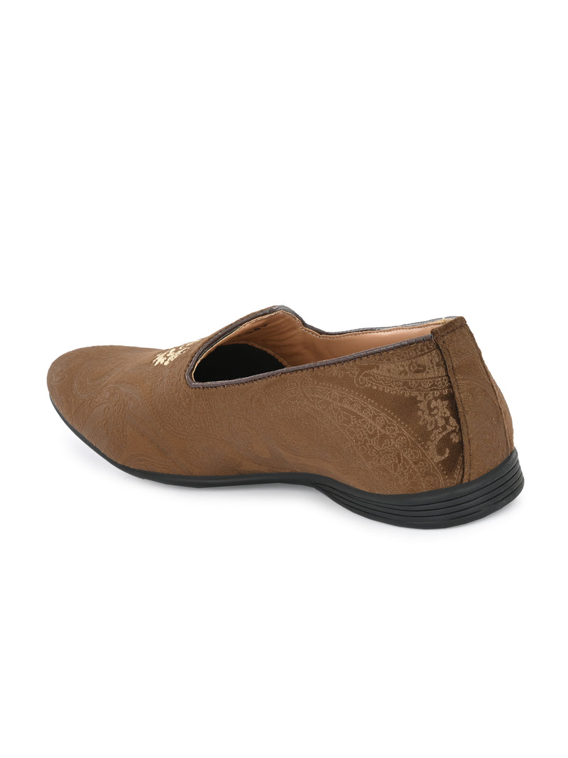 Mistry Brown Embroidered Slip-Ons