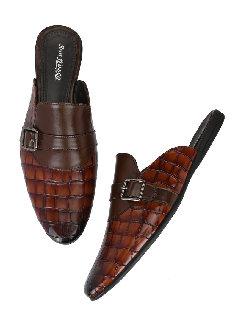 Ethno Brown Buckle Mules