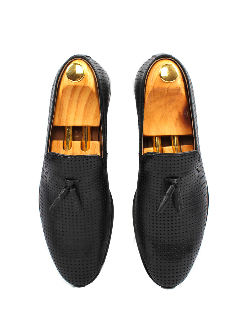 Pierced Black Tassel Loafers