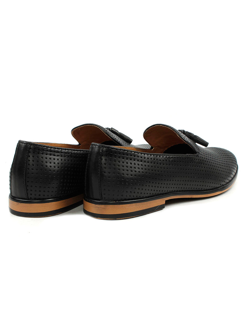Pierced Black Tassel Loafers