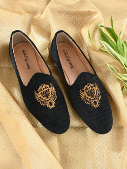 Odette Black Embroidered Loafers