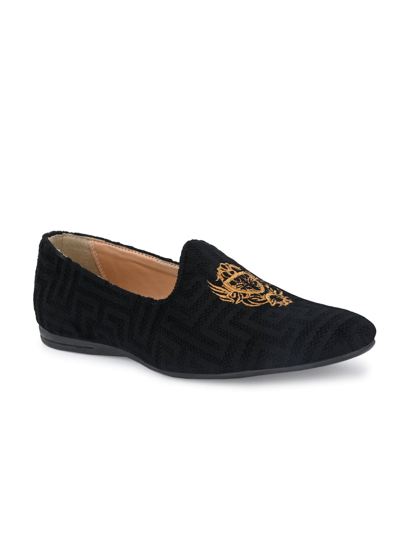 Odette Black Embroidered Loafers
