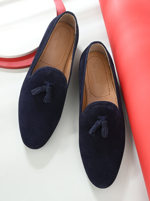 Blue Suede Tassel Leather Loafers