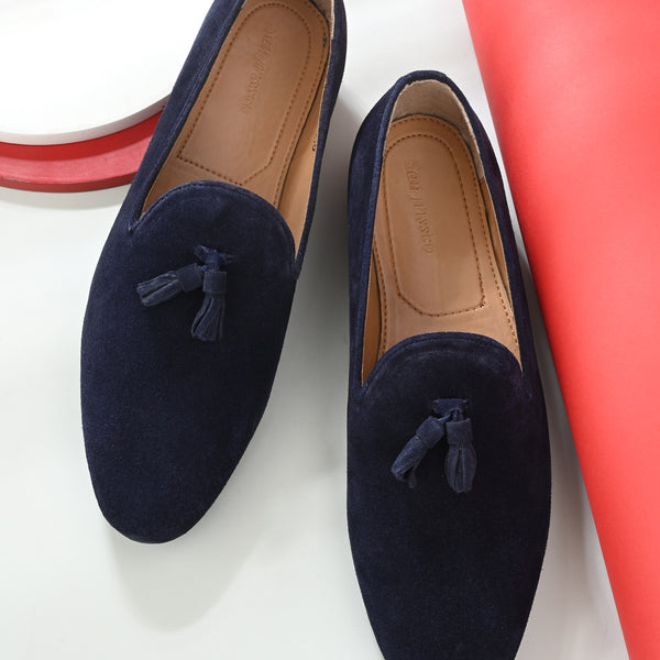 Blue Suede Tassel Leather Loafers Sanfrissco