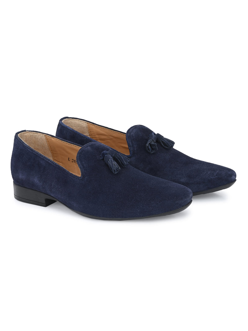 Blue Suede Tassel Leather Loafers