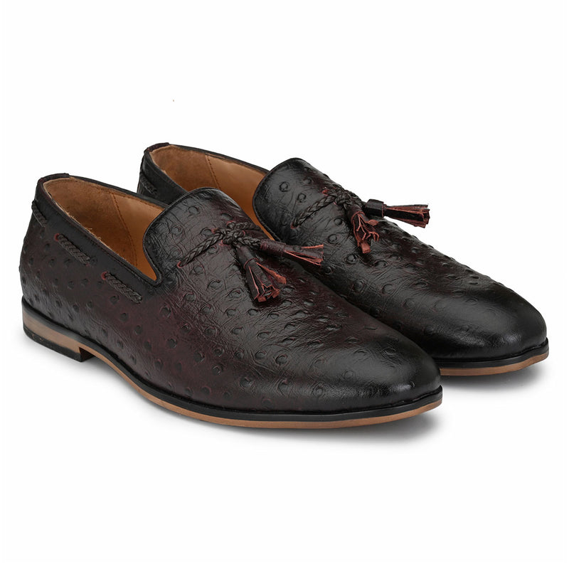 Cherry Textured Loafers with Tassels