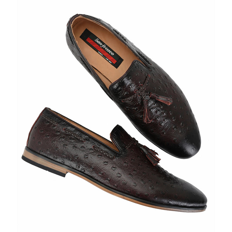 Cherry Textured Loafers with Tassels