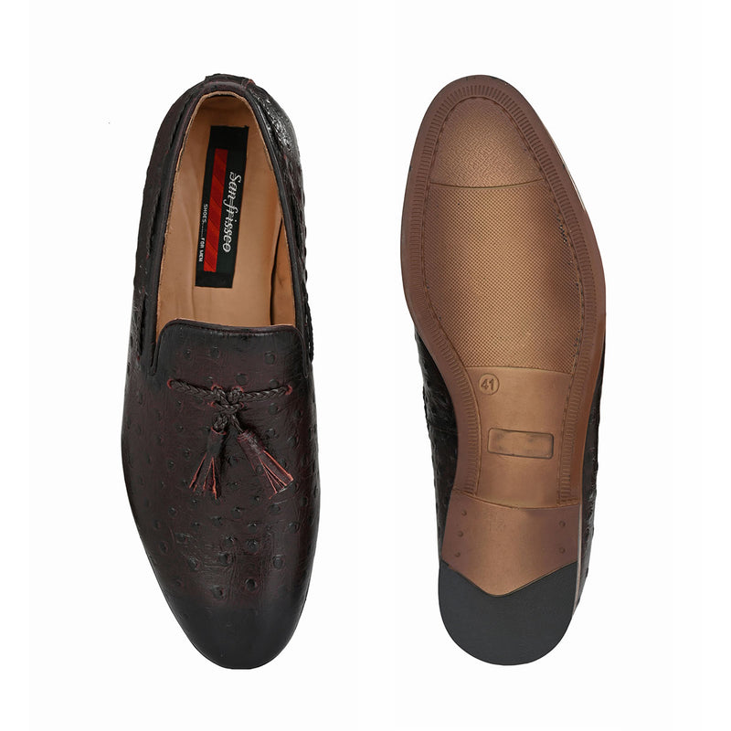 Cherry Textured Loafers with Tassels