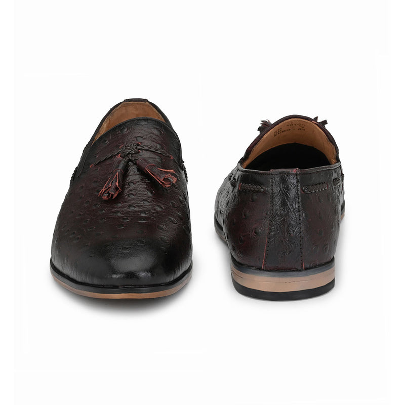 Cherry Textured Loafers with Tassels