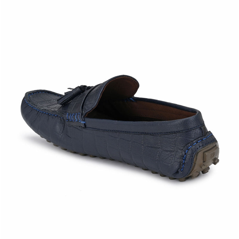 Blue Textured Leather Loafers